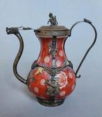 Oud Chinees miniatuur rood porselein theepotje H 12cm, Ophalen of Verzenden
