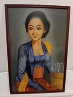 Balinese dame, pastel tekening in lijst, Ophalen of Verzenden