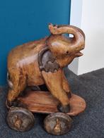 Vintage Houten Trek olifant op wieltjes(Speelgoed), Ophalen of Verzenden