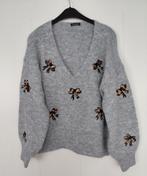 Zachte grijze trui met tijger  panter leopard strikjes, Ophalen of Verzenden, Nieuw, Maat 42/44 (L), Grijs