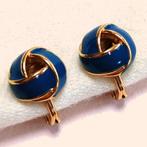 Vintage Monet gesigneerde oorbellen clips knoop blauw 80s, Knopjes of Stekers, Verzenden, Blauw, Glas