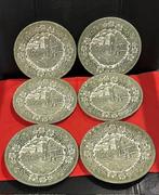 6x ontbijtbord Coaching Taverns, Royal Tudor ware, groen, Ophalen, Gebruikt, Bord(en), Overige stijlen