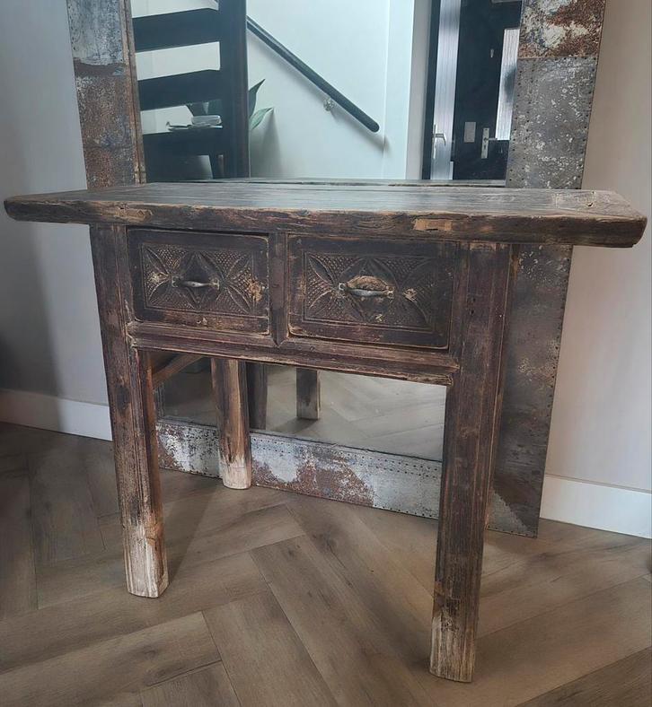 Chinese elmwood haltafel, landelijke sidetable, landelijk, Huis en Inrichting, Tafels | Sidetables, Zo goed als nieuw, 25 tot 50 cm