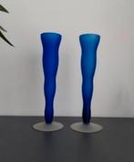 1 set hand geblazen vazen van mat blauw en mat wit glas., Ophalen of Verzenden