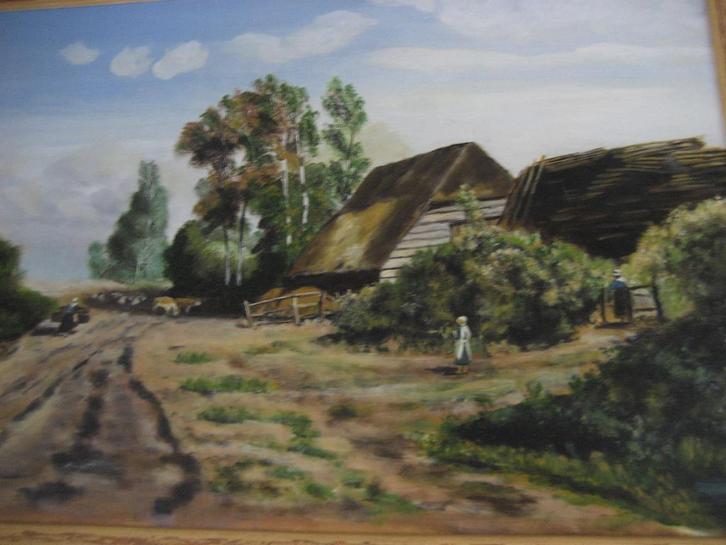 Schilderij wanddecoratie: landschap vrouwen dieren boerderij, Antiek en Kunst, Kunst | Schilderijen | Klassiek, Ophalen