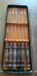 Kaasfondue vorken - 6 delige set - Donker hout handvatten, Gebruikt, Ophalen of Verzenden, Fondue-accessoires