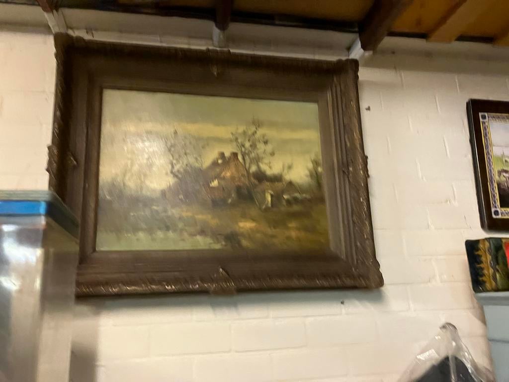 Klassiek schilderij van A. Ruis - Boerderijtje, Antiek en Kunst, Kunst | Schilderijen | Klassiek, Ophalen