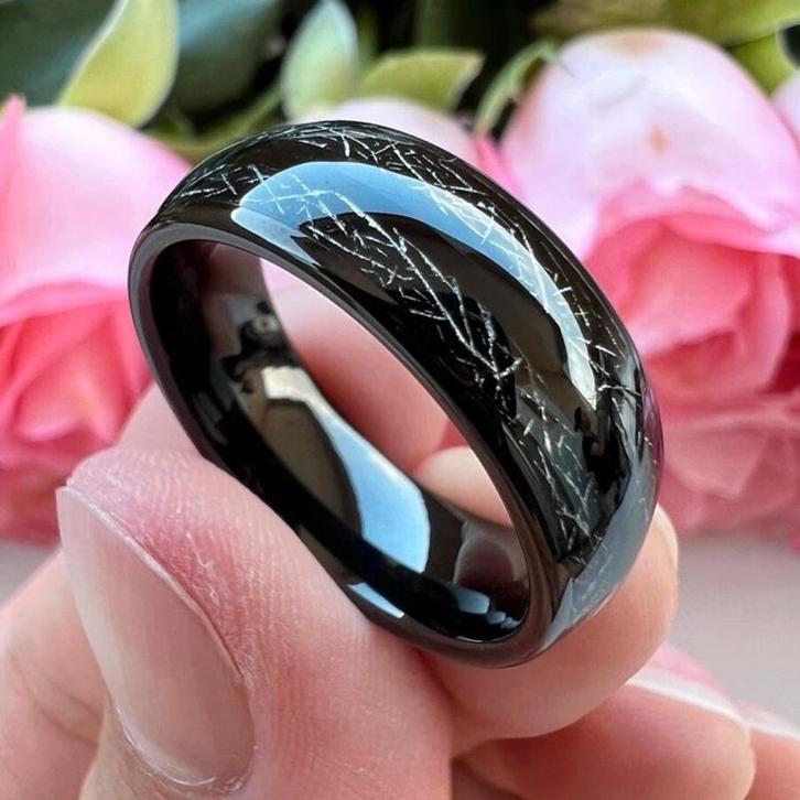 Trouwringen wolfraam zwart en zwart vermiculiet - Lilly, Sieraden, Tassen en Uiterlijk, Ringen, Nieuw, Dame of Heer, Overige kleuren