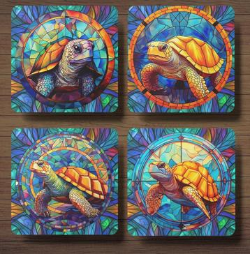 Schildpad Glas in Lood onderzetters met houder beschikbaar voor biedingen