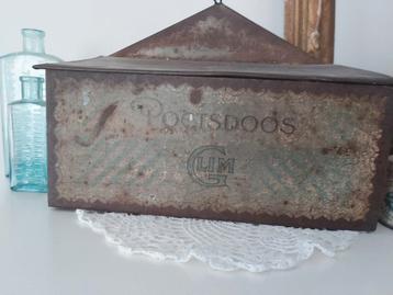 Prachtig oud brocante Blik GLIM schoenpoets blauwe letters   beschikbaar voor biedingen