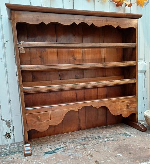 Oud bordenrek, keukenrek, houten rek, regaal, wandrek, Antiek en Kunst, Curiosa en Brocante, Ophalen