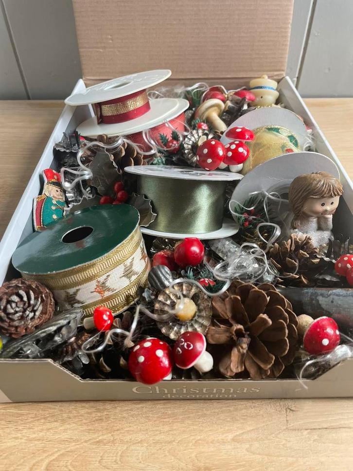 Retro kaars klemmetjes kerstboom paddestoelen lint kerst ️, Diversen, Kerst, Gebruikt, Ophalen of Verzenden