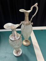 Mooie karaffen glas - staal 2 stuks, Antiek en Kunst, Antiek | Vazen, Ophalen of Verzenden
