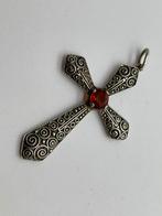 A373 Prachtige antiek zilveren kruis, Sieraden, Tassen en Uiterlijk, Antieke sieraden, Ophalen of Verzenden, Zilver, Hanger, Met edelsteen