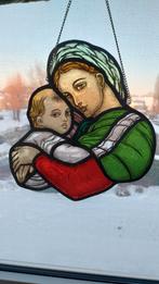 Glas in lood raamdecoratie: Maria met kind, Ophalen of Verzenden