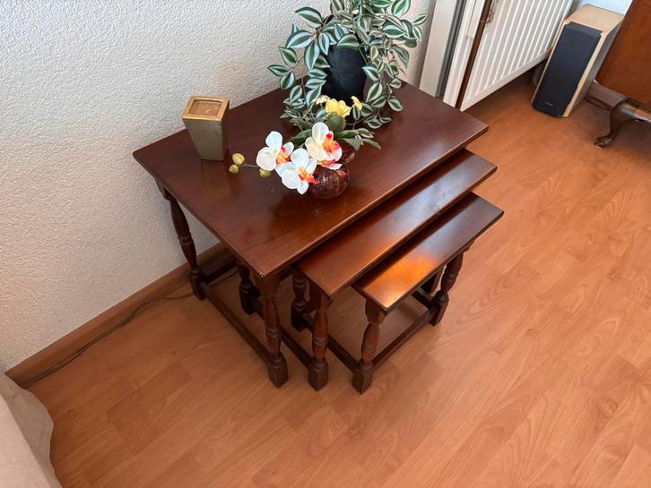 Klassiek Mahonie Miniset Tafeltjes, Huis en Inrichting, Tafels | Bijzettafels, Gebruikt, Rechthoekig, Minder dan 45 cm, Minder dan 55 cm