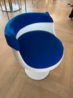 Retro Tulip Chair,  Designstoel met blauwe kussens, Huis en Inrichting, Ophalen, Wit, Zo goed als nieuw, Eén