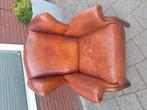 1,5 zits leren fauteuil + hocker, Huis en Inrichting, Fauteuils, Ophalen, Gebruikt