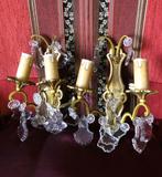 2 Wandlampen antiek Maria Theresa kristal pegels, Ophalen of Verzenden, Metaal, Antiek / klassiek