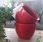 2 rode / roodroze geglazuurde bloempotten, Tuin en Terras, Bloempotten, Rond, Binnen, Ophalen of Verzenden, Zo goed als nieuw