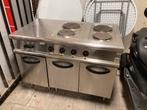 RVS 4-pits elektrisch fornuis met werkbank, Gebruikt, 60 cm of meer, Vrijstaand, 85 tot 90 cm