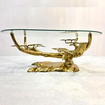 Willy Daro design salontafel jaren 70 messing glas Bonsai beschikbaar voor biedingen