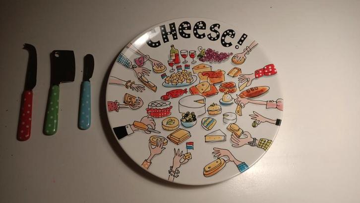 Kaasplank/kaasset/bord Blond Amsterdam incl. 3 kaasmessen, Huis en Inrichting, Keuken | Servies, Zo goed als nieuw, Bord(en), Blond Amsterdam