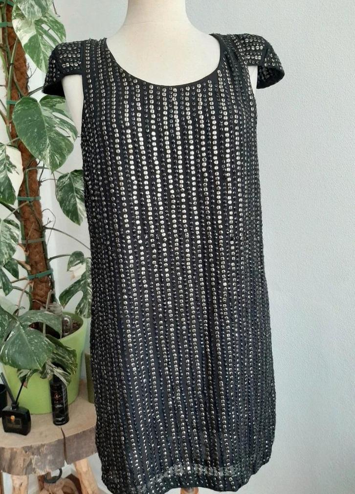 Mango paillettenjurkje unieke kapmouwtjes mt. m, Kleding | Dames, Jurken, Zo goed als nieuw, Maat 38/40 (M), Zwart, Boven de knie