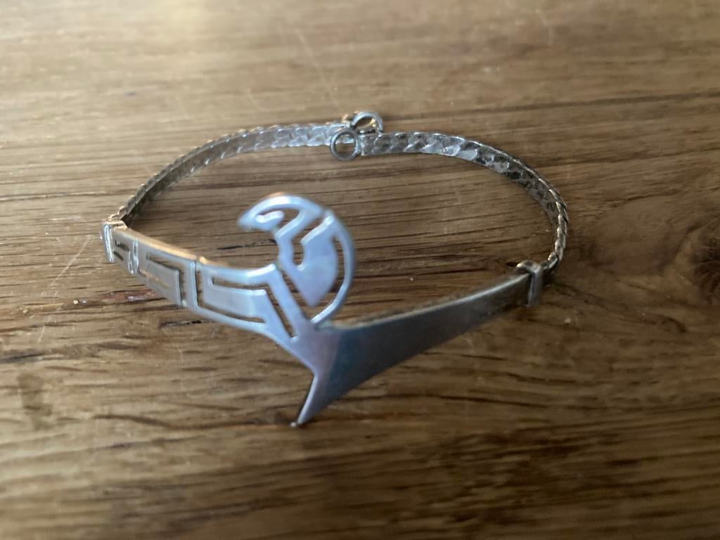 Oude zilveren armband Grieks ontwerp., Sieraden, Tassen en Uiterlijk, Armbanden, Zo goed als nieuw, Zilver, Verzenden