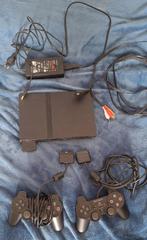Playstation 2 Slim, Gebruikt, Zwart, Met 2 controllers, Ophalen of Verzenden