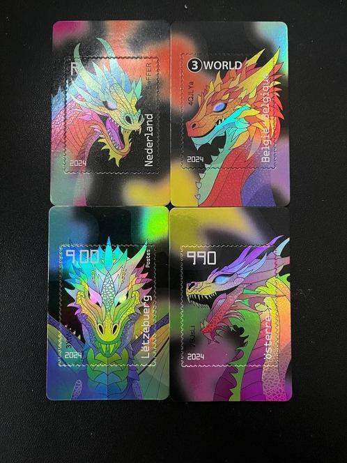 Setje cryptozegels Draak uit vier landen, kleur zwart, Postzegels en Munten, Postzegels | Nederland, Postfris, Na 1940, Verzenden