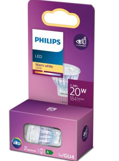 Philips LED lamp GU4 Reflector Spot Lichtbron - Warm wit - 2, Huis en Inrichting, Lampen | Losse lampen, Nieuw, Led-lamp, Ophalen of Verzenden