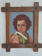 Retro geborduurd schilderij van jongen in eikenhouten lijst, Huis en Inrichting, Woonaccessoires | Schilderijen, Tekeningen en Foto's