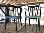 spijlenstoelen hout armleuning turqoise zitting 60s, Ophalen, Gebruikt, Overige kleuren, -