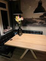 Eiken Tafel & Lederen Hoekbank, Huis en Inrichting, Tafels | Eettafels, Ophalen, Gebruikt, 100 tot 150 cm, Eikenhout