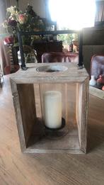 Houten windlicht, van Dijk collectie, metalen handvat, Huis en Inrichting, Woonaccessoires | Kandelaars en Kaarsen, Ophalen of Verzenden