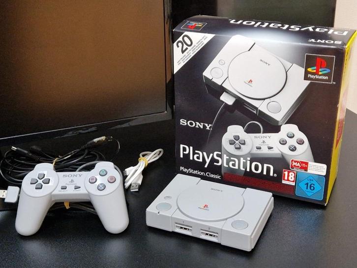 Playstation 1 Mini + 20 Games Samsung Monitor +2 Controllers, Spelcomputers en Games, Spelcomputers | Sony PlayStation 1, Zo goed als nieuw