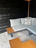 Leuke grijze  loungeset4 zitplaatsen met 2 tafeltjes., Tuin en Terras, Ophalen, Gebruikt, Bank