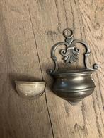 Tinnen wijwater vaatje met origineel glaasje, Antiek en Kunst, Ophalen