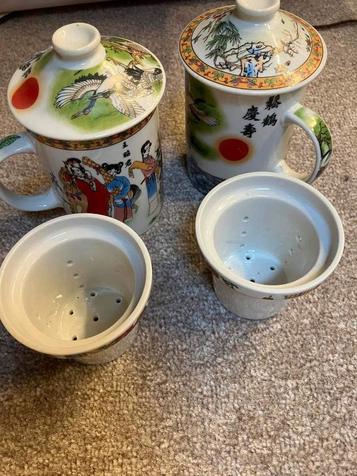 Traditionele Chinese theemokken met deksel en filter, Antiek en Kunst, Antiek | Porselein, Ophalen