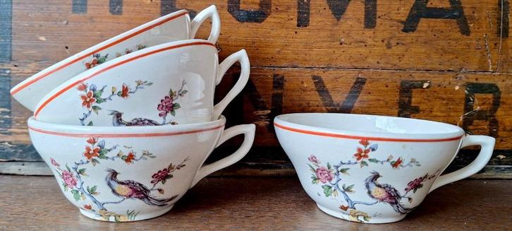 'Oiseau de paradis' 4 franse kopjes, klein, Antiek en Kunst, Antiek | Servies los, Ophalen of Verzenden