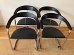 4 Italiaans Design Tuigleer Chroom Buisframe stoelen, Huis en Inrichting, Stoelen, Ophalen, Gebruikt, Zwart, Vintage