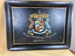 Groot antiek beschilderd metalen dienblad met familie wapen, Antiek en Kunst, Ophalen of Verzenden