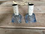 2 vintage blauw glazen lampenvoet. Handgeslepen Bleikristal., Antiek en Kunst, Ophalen
