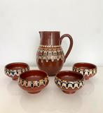 Vintage set aardewerk kan met 4 kommetjes, Antiek en Kunst, Ophalen of Verzenden