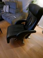 Zwarte leren relaxfauteuil - Leolux, Huis en Inrichting, Fauteuils, Ophalen, Gebruikt, 75 tot 100 cm, Metaal