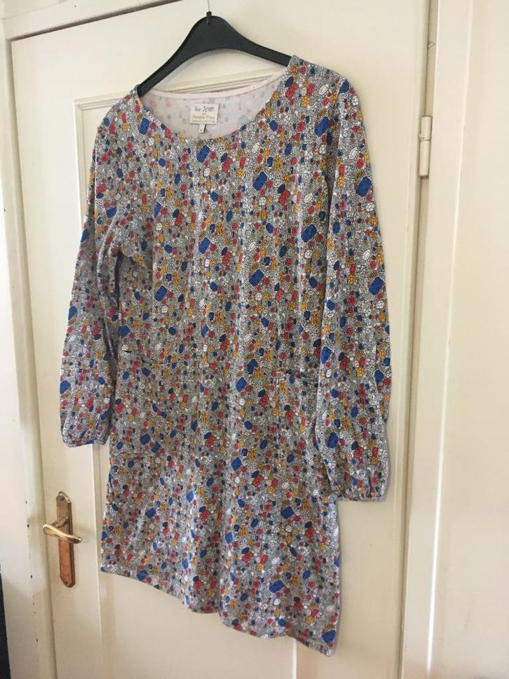 Oranje blauw witte vintage jurk Peter Jensen /People Tree, L, Kleding | Dames, Jurken, Zo goed als nieuw, Maat 42/44 (L), Geel