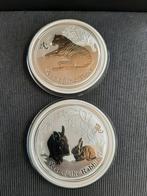 2 Stuks 2oz LUNAR II TIGER en RABBIT., Ophalen of Verzenden, Zilver