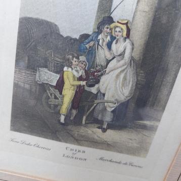 Mooie brocante prent in lijst achter glas "Cries of London" beschikbaar voor biedingen