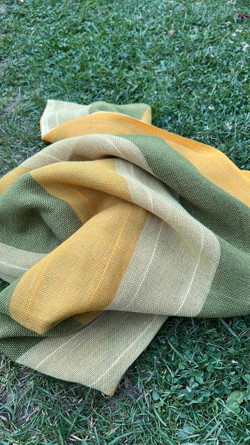 Vintage funky dun geweven lap stof groen geel Zweeds beschikbaar voor biedingen